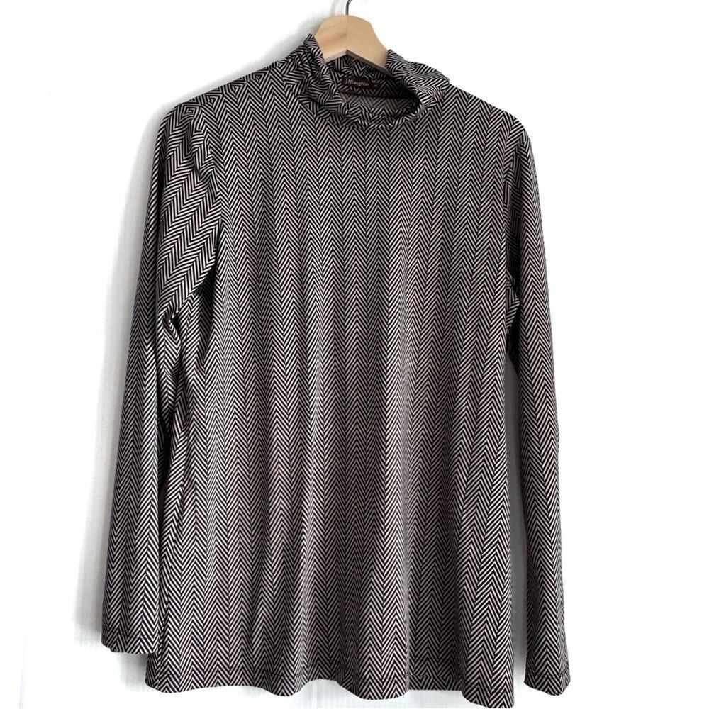 J. McLaughlin Nora long sleeve herringbone print turtleneck shirt size medium
